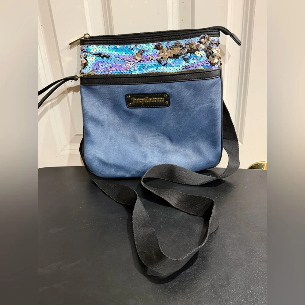 Juicy Couture Blue and Black Crossbody sequins bag